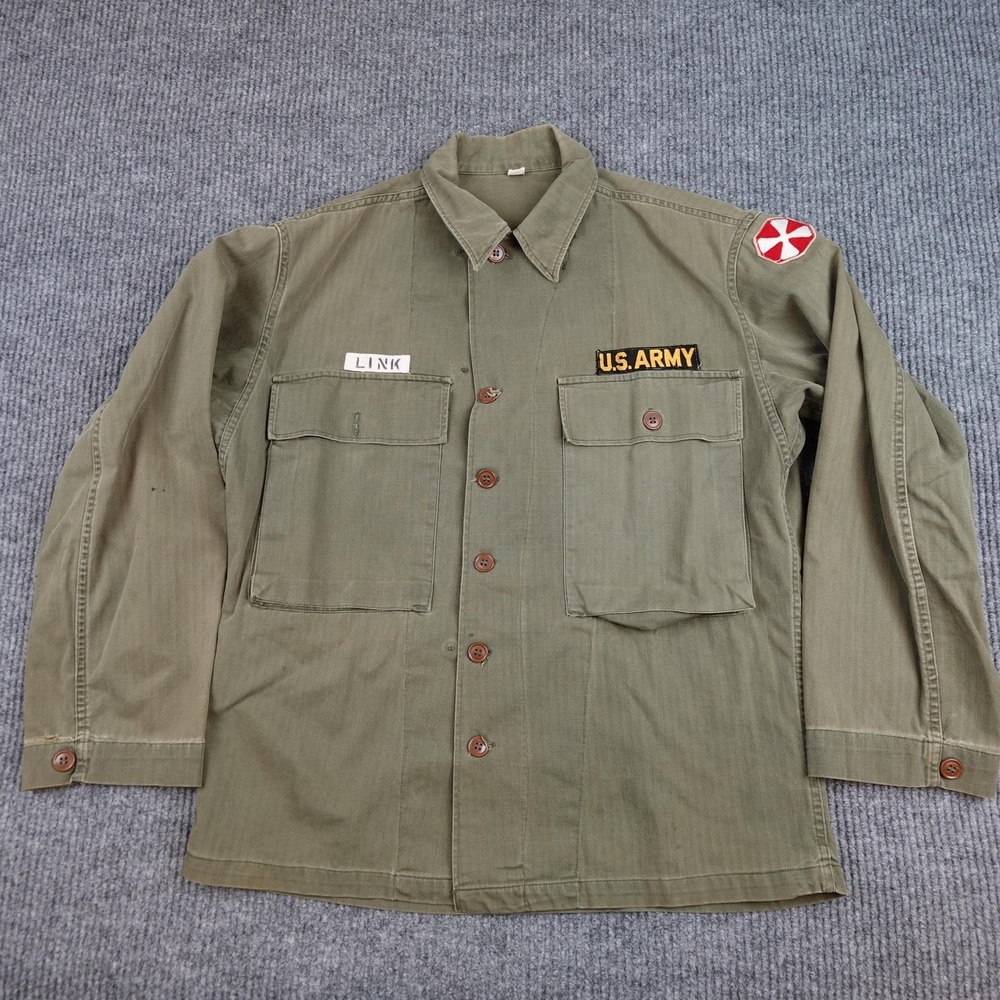 Vintage US Army HBT Jacket Mens 38R Green Twill Field Military 1940s WW2